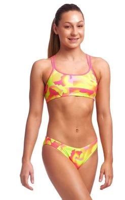 Maillot De Bain Funkita 2 Pièces Fille Criss Cross - Pinged Pink -Natation Équipement Magasin pinged pink girls 2p 1